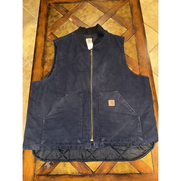 Vintage Carhartt V02 MDT Quilted‎ Vest Men's 2XLT Blue Duck Canvas Made In USA